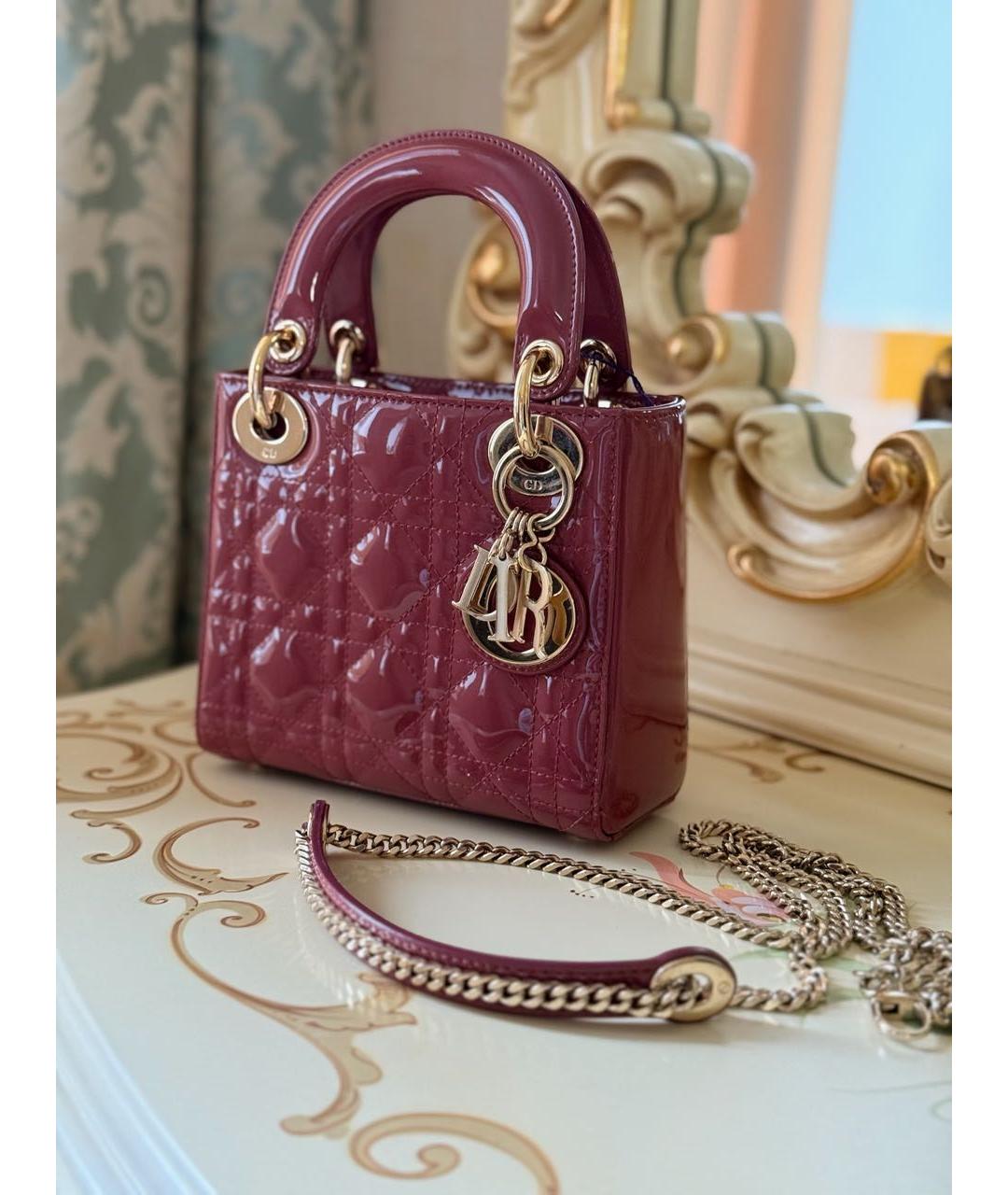 CHRISTIAN DIOR Коралловая сумка с короткими ручками из лакированной кожи, фото 5