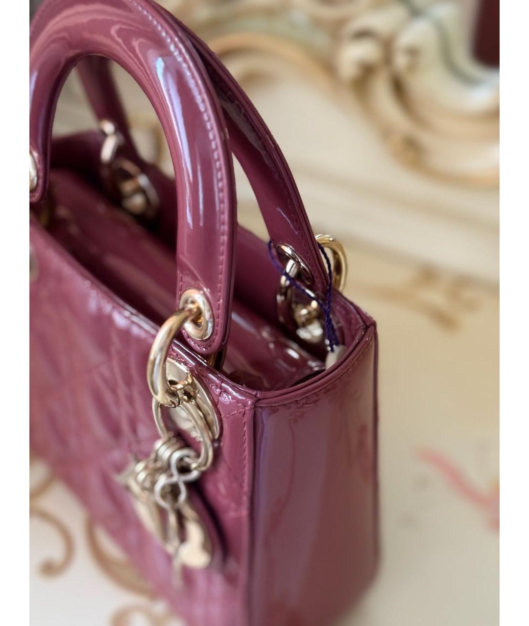 CHRISTIAN DIOR Коралловая сумка с короткими ручками из лакированной кожи, фото 7