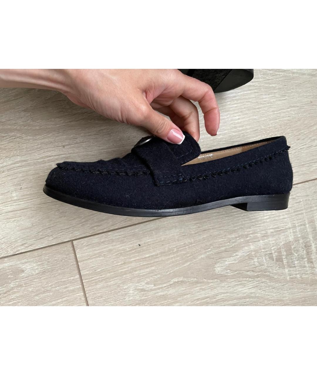CHANEL Темно-синие текстильные лоферы, фото 9