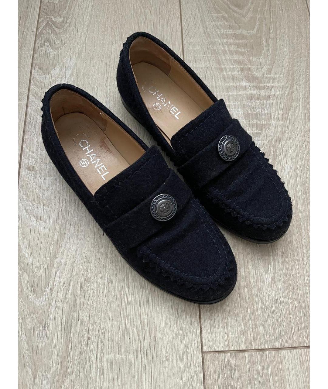 CHANEL Темно-синие текстильные лоферы, фото 2
