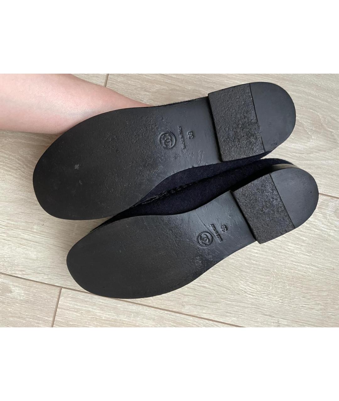 CHANEL Темно-синие текстильные лоферы, фото 8