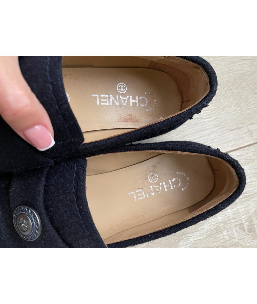 CHANEL Темно-синие текстильные лоферы, фото 6