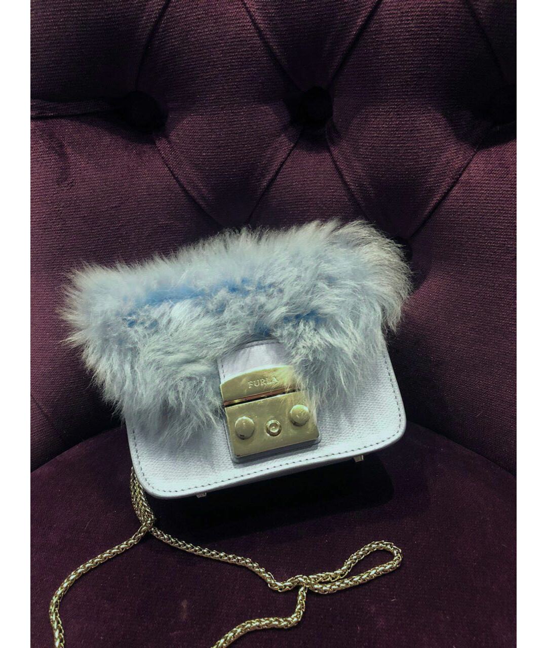 FURLA Голубая меховая сумка тоут, фото 2