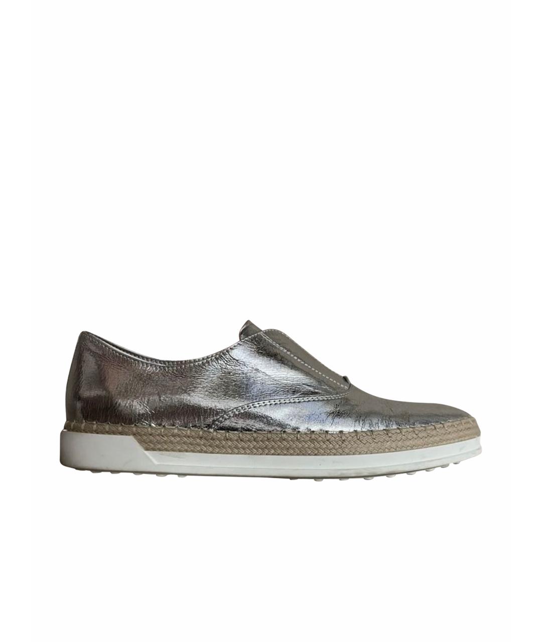 TOD'S Серебряные кожаные лоферы, фото 1
