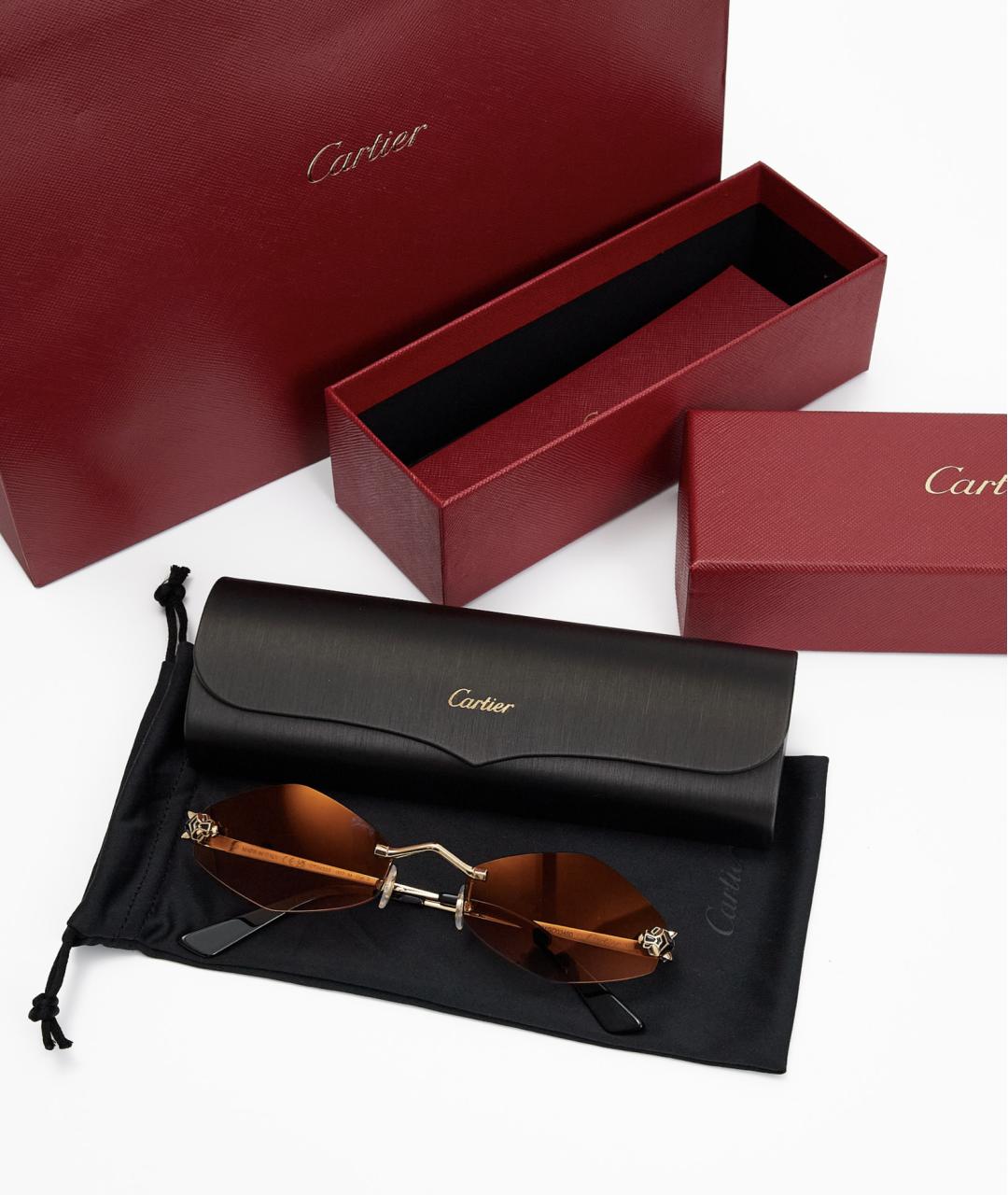 CARTIER Коричневые металлические солнцезащитные очки, фото 4