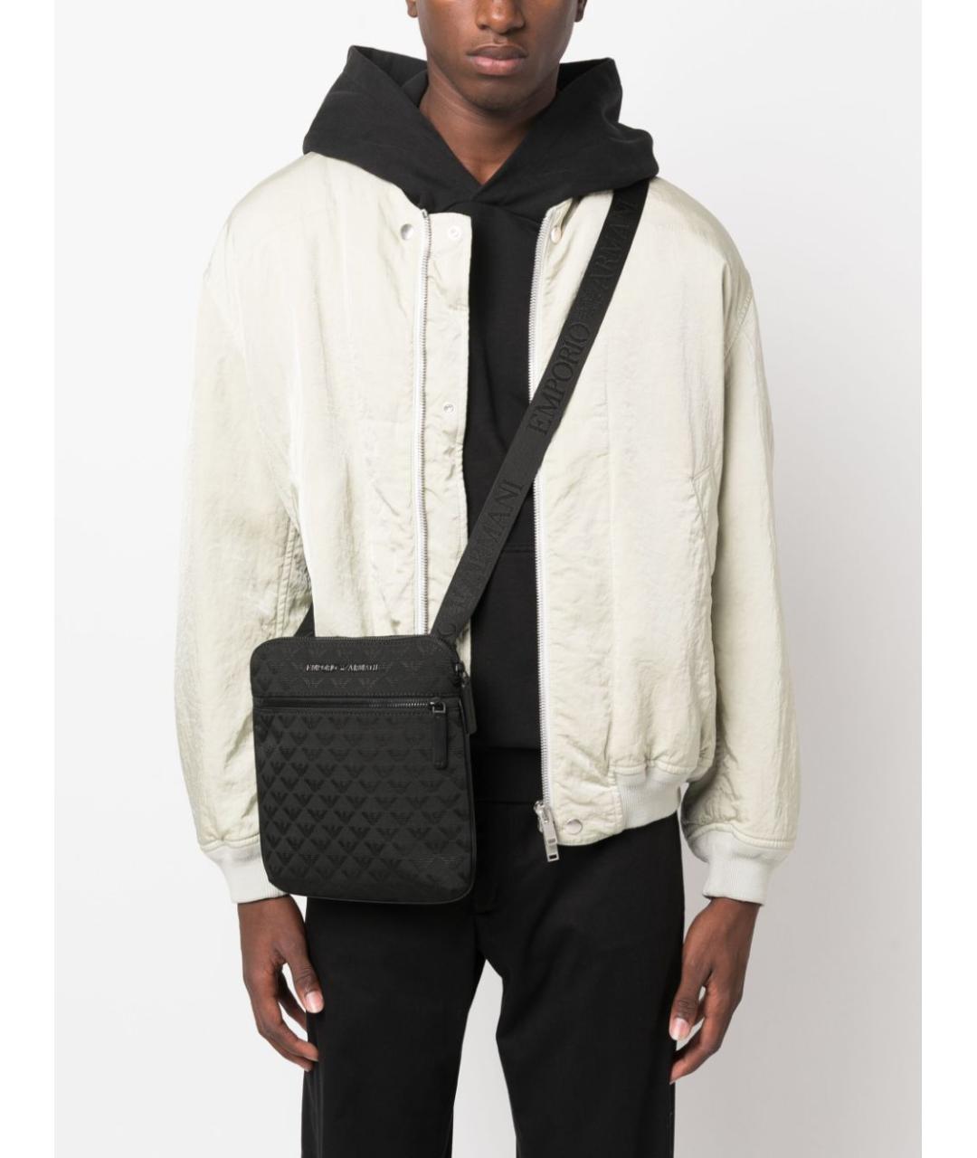 EMPORIO ARMANI Черная хлопковая сумка на плечо, фото 5