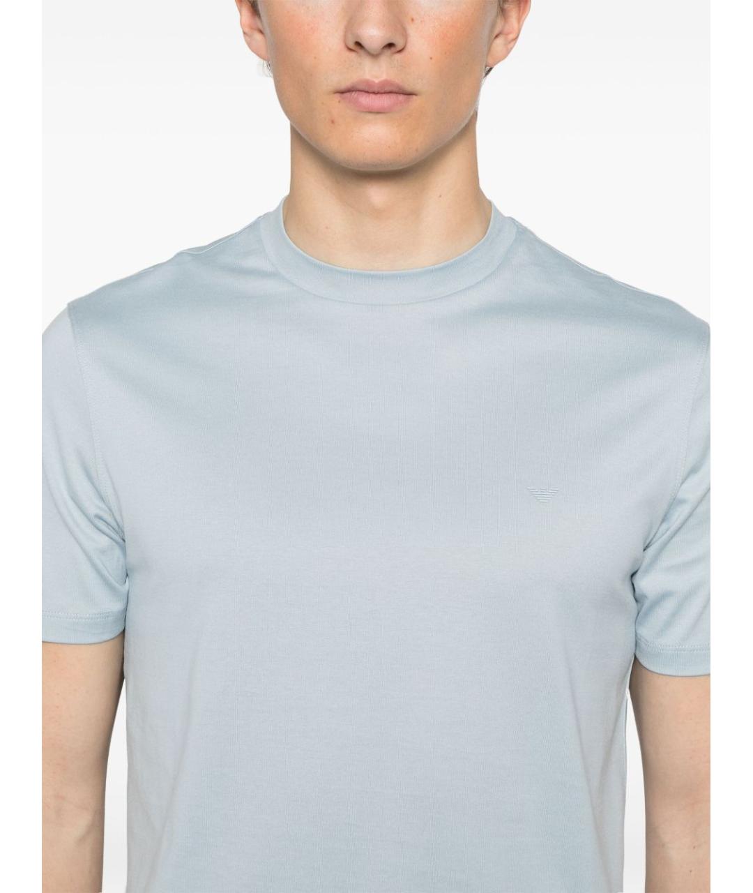 EMPORIO ARMANI Голубая хлопковая футболка, фото 3