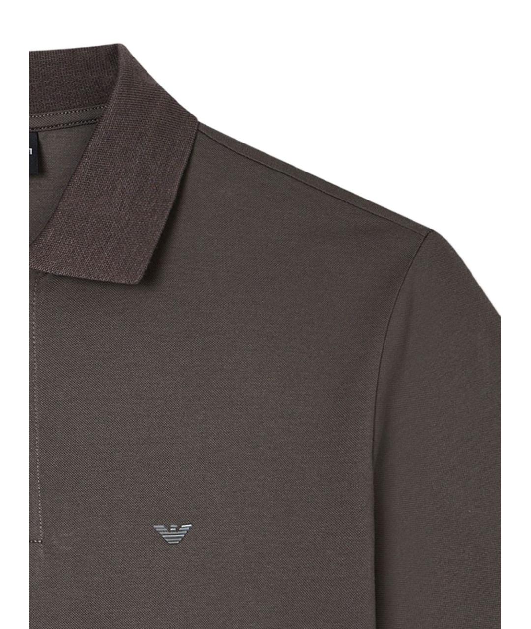 EMPORIO ARMANI Коричневое хлопковое поло с коротким рукавом, фото 2