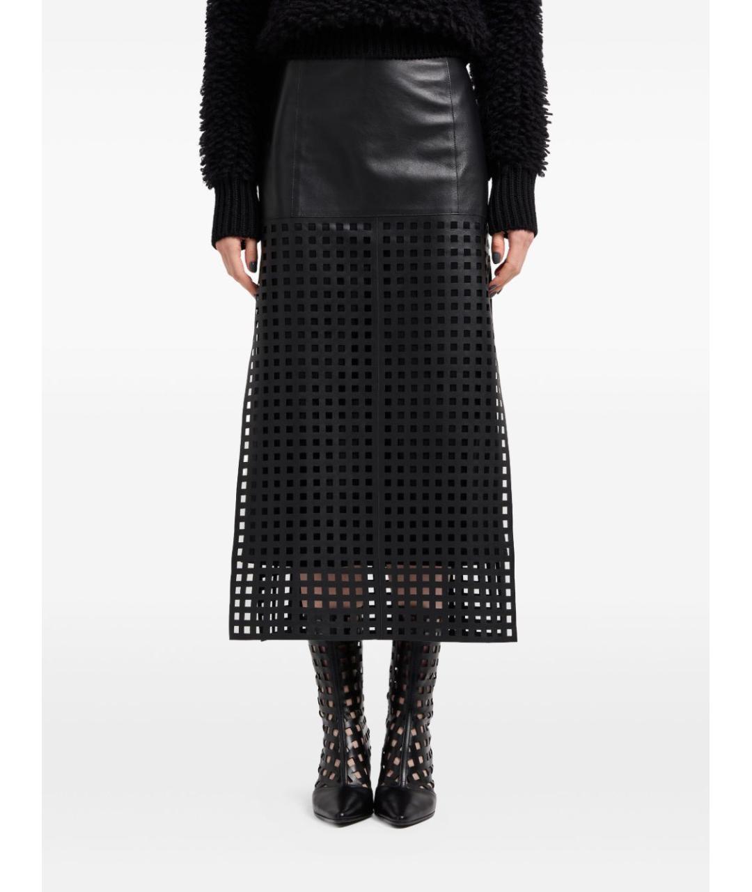 EMPORIO ARMANI Черная кожаная юбка макси, фото 3