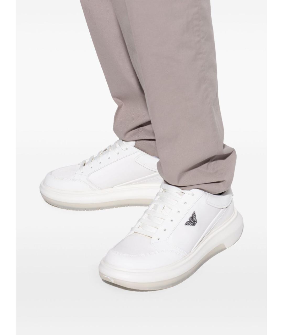 EMPORIO ARMANI Белые синтетические низкие кроссовки / кеды, фото 6