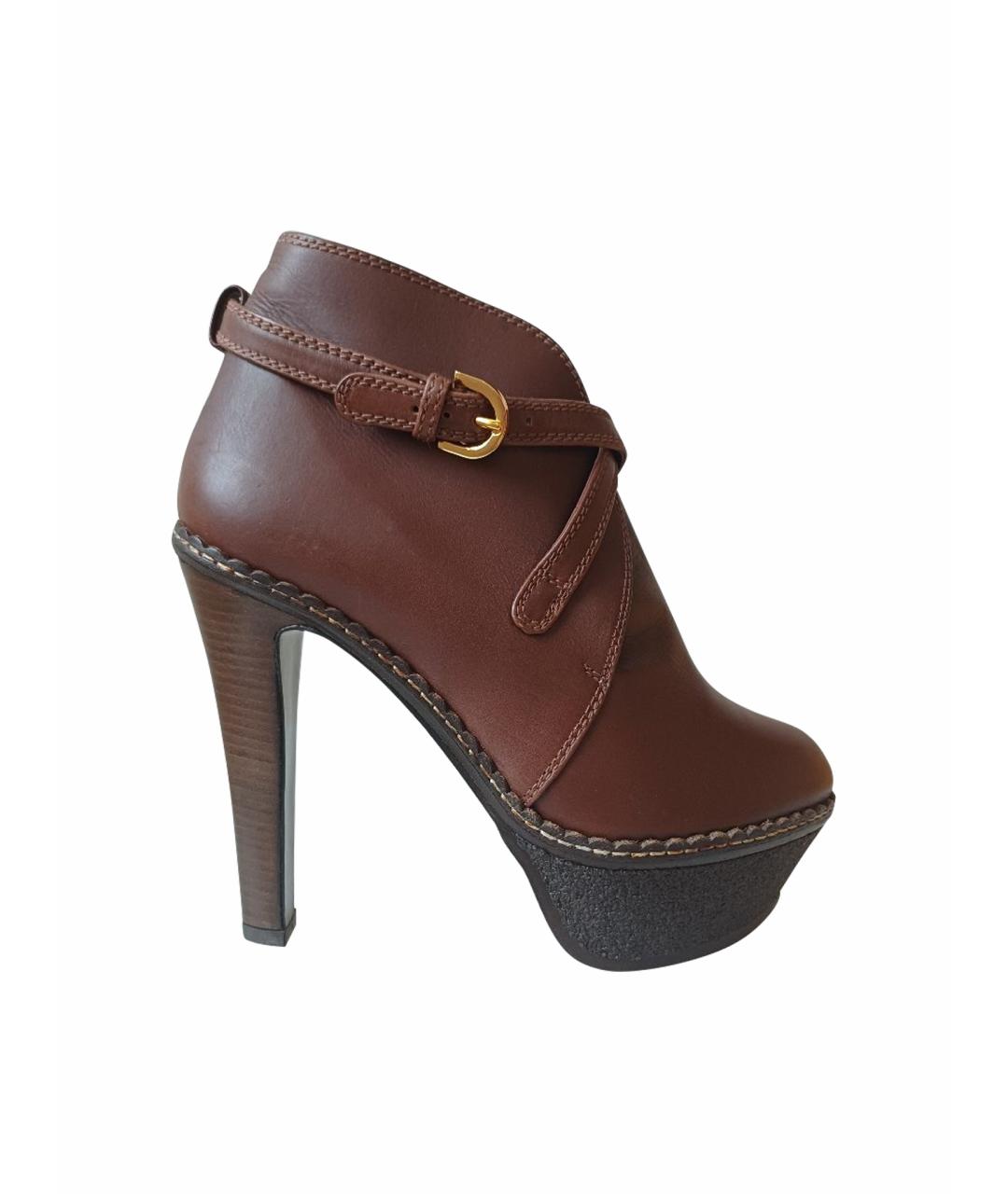 SERGIO ROSSI Коричневые кожаные ботильоны, фото 1