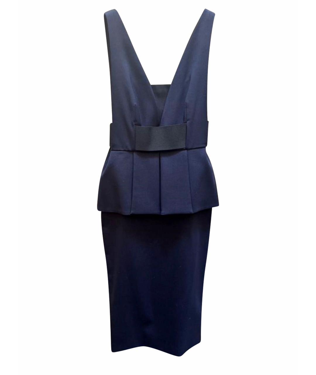 SPORTMAX Темно-синее шерстяное повседневное платье, фото 1