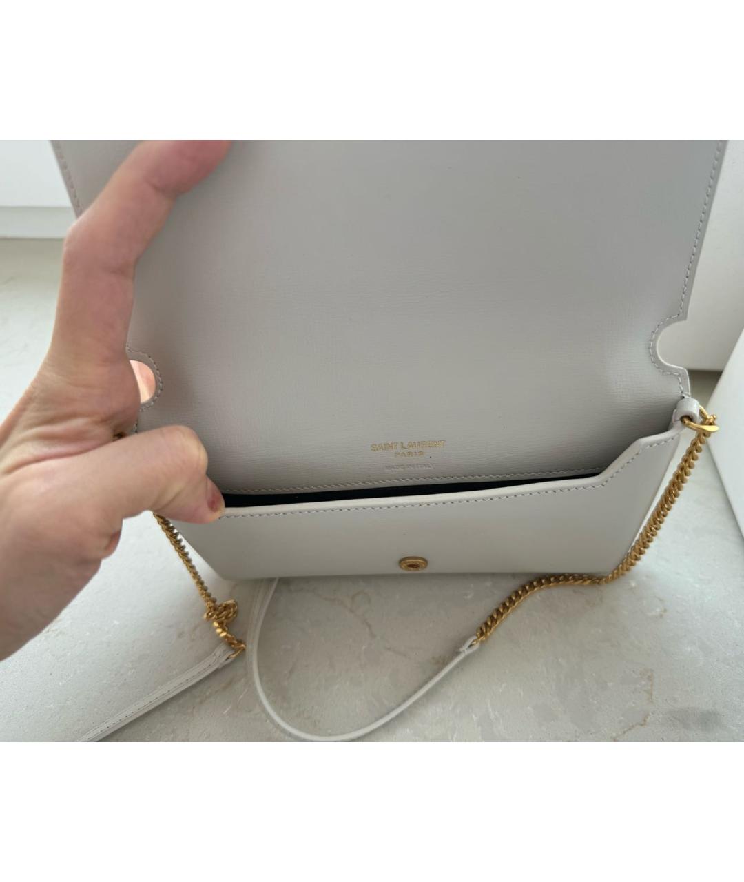 SAINT LAURENT Белая кожаная сумка через плечо, фото 4