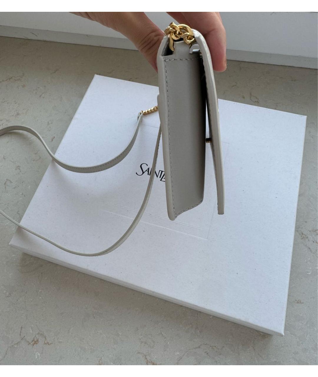 SAINT LAURENT Белая кожаная сумка через плечо, фото 2