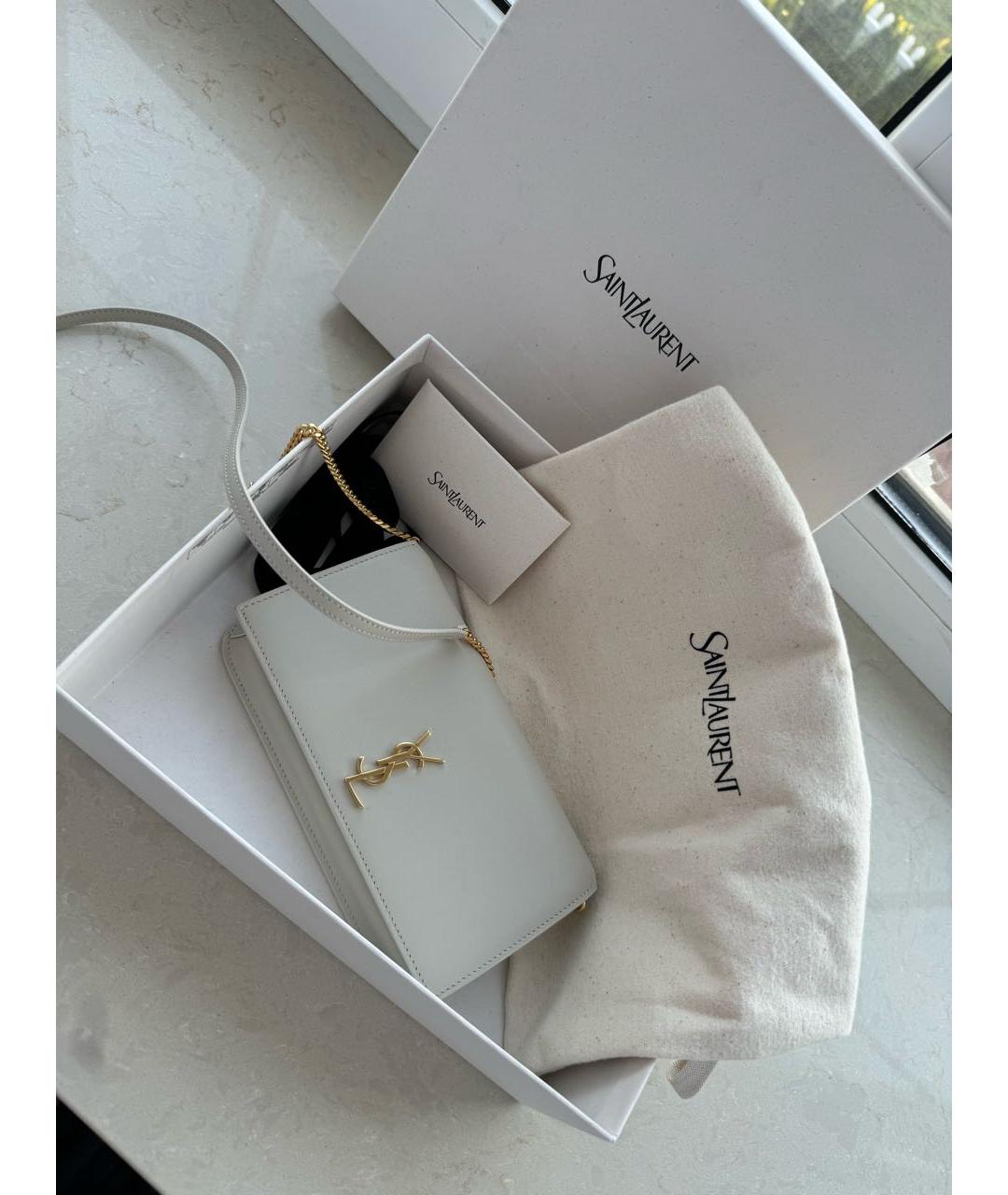 SAINT LAURENT Белая кожаная сумка через плечо, фото 7