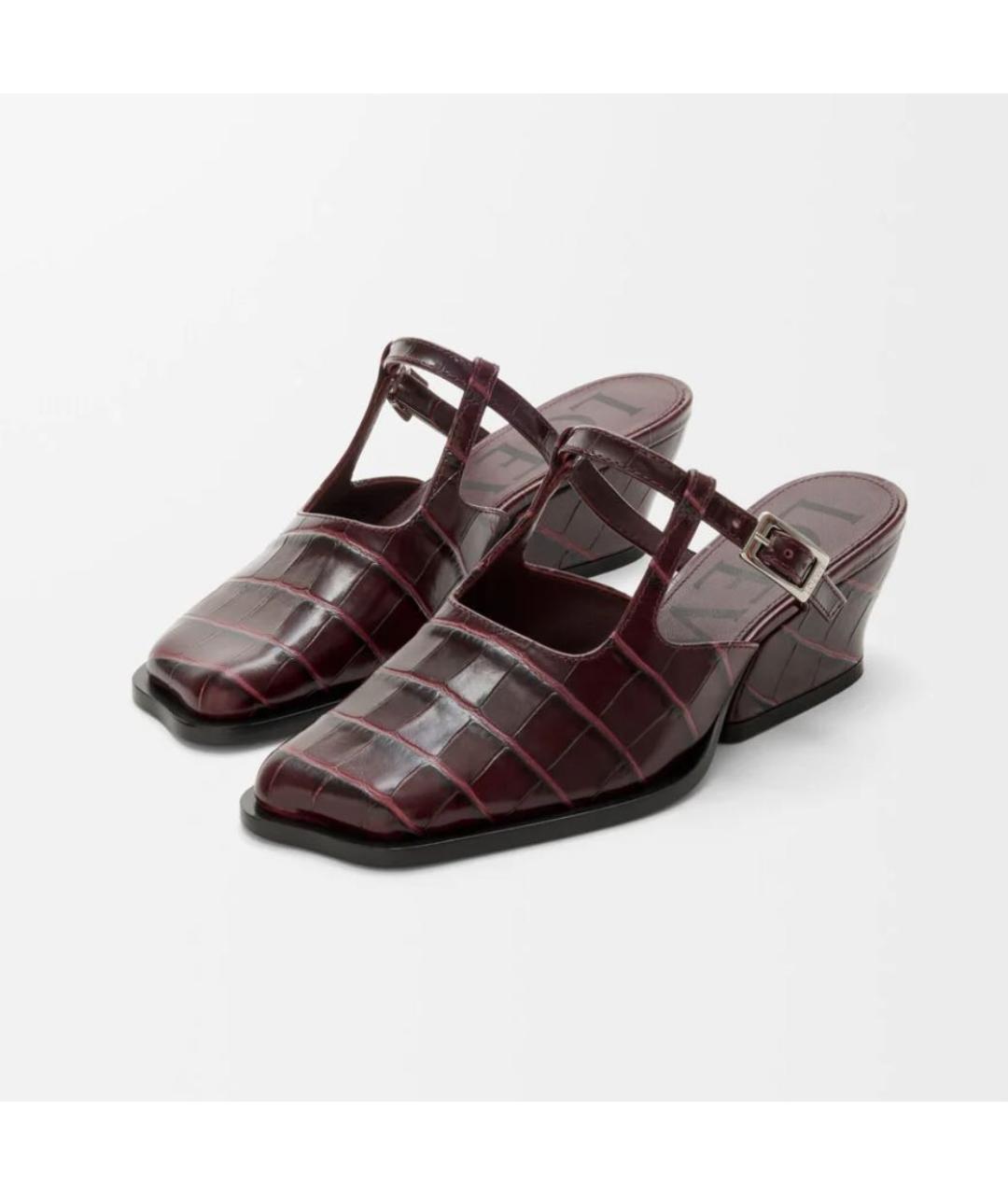 LOEWE Бордовые кожаные мюли, фото 4