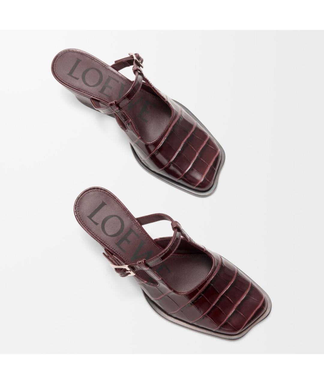 LOEWE Бордовые кожаные мюли, фото 5
