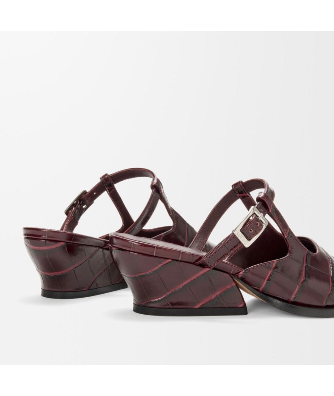 LOEWE Бордовые кожаные мюли, фото 6