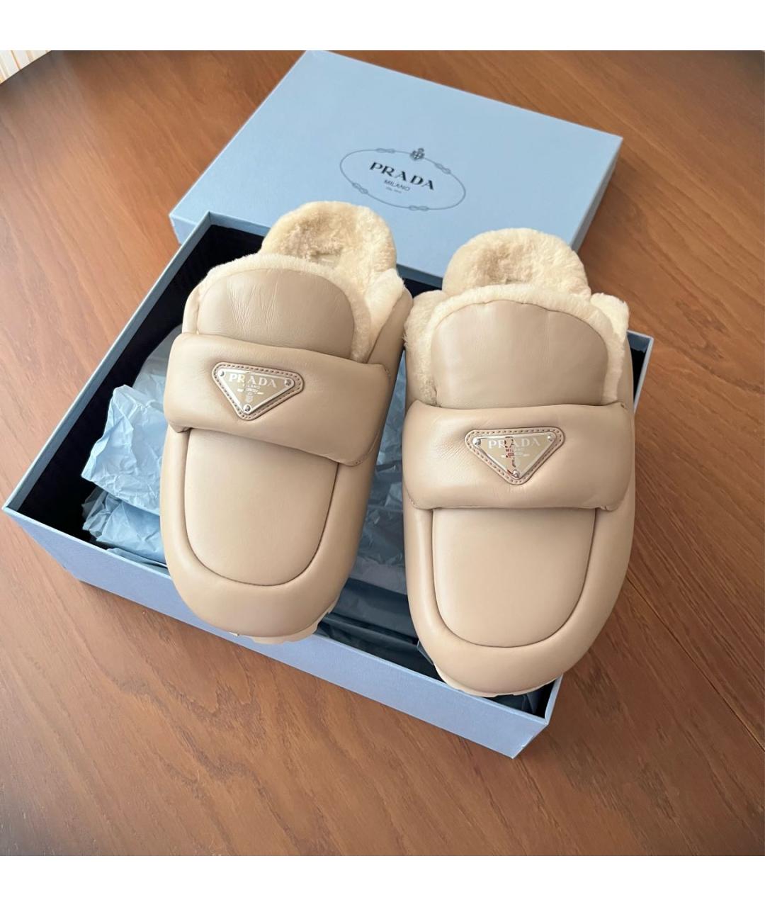 PRADA Бежевые кожаные сабо, фото 2