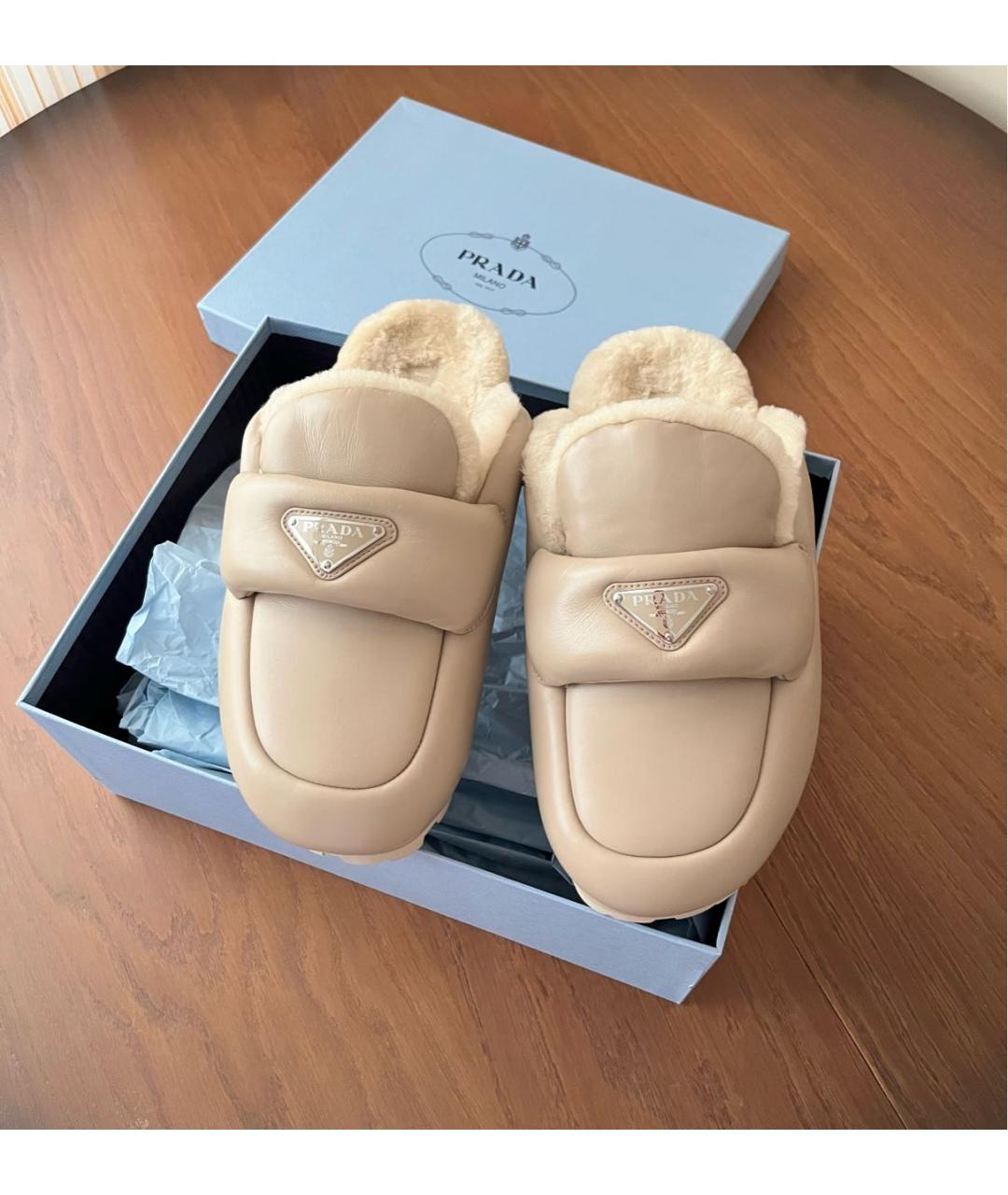 PRADA Бежевые кожаные сабо, фото 7