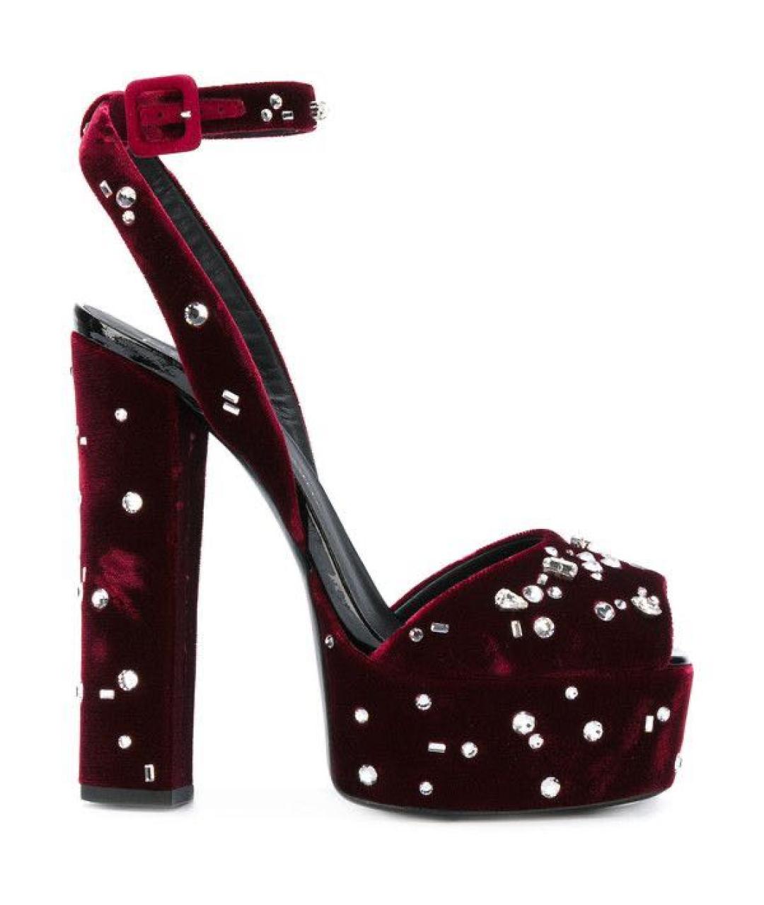 GIUSEPPE ZANOTTI DESIGN Бордовые бархатные босоножки, фото 4