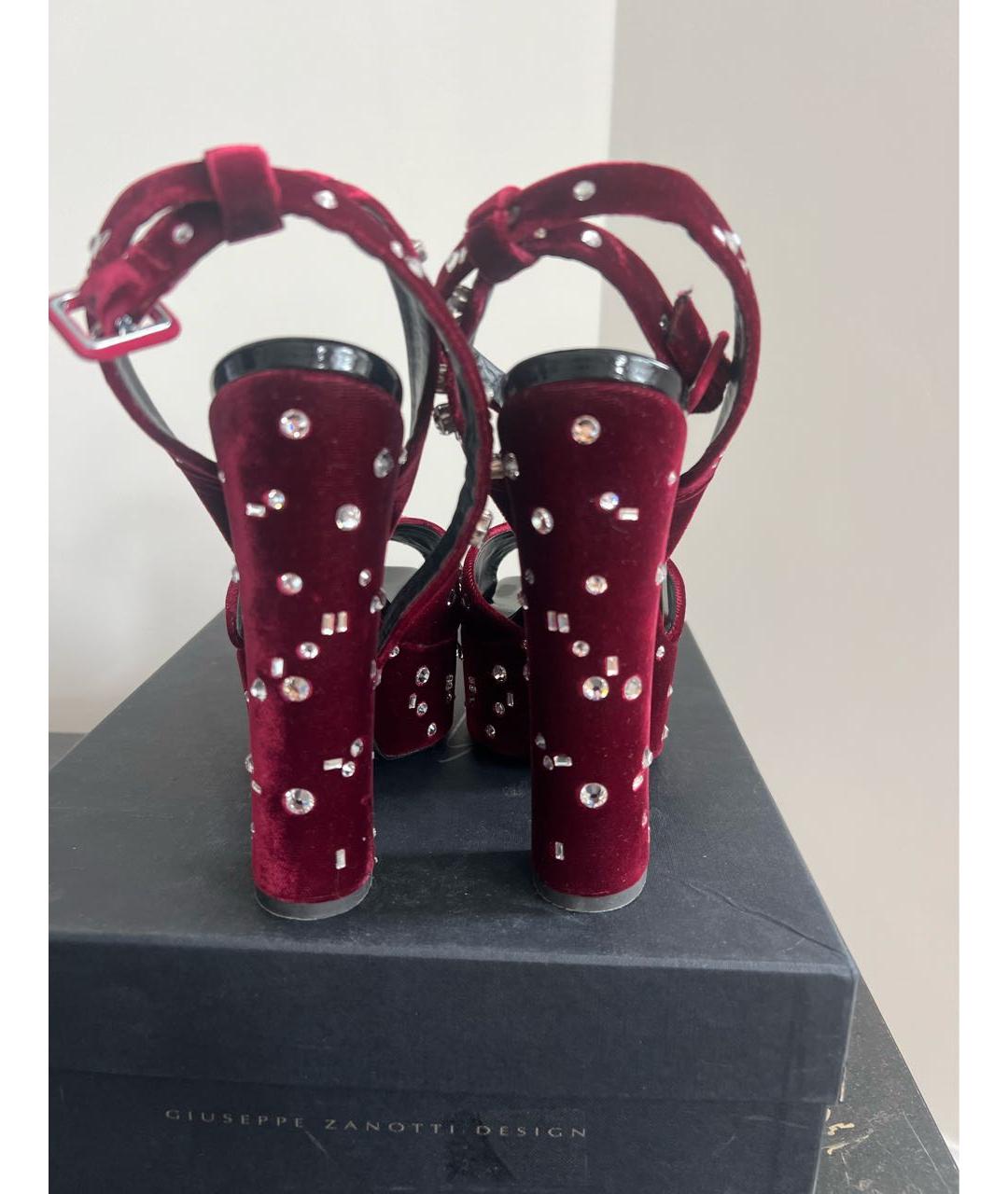 GIUSEPPE ZANOTTI DESIGN Бордовые бархатные босоножки, фото 3