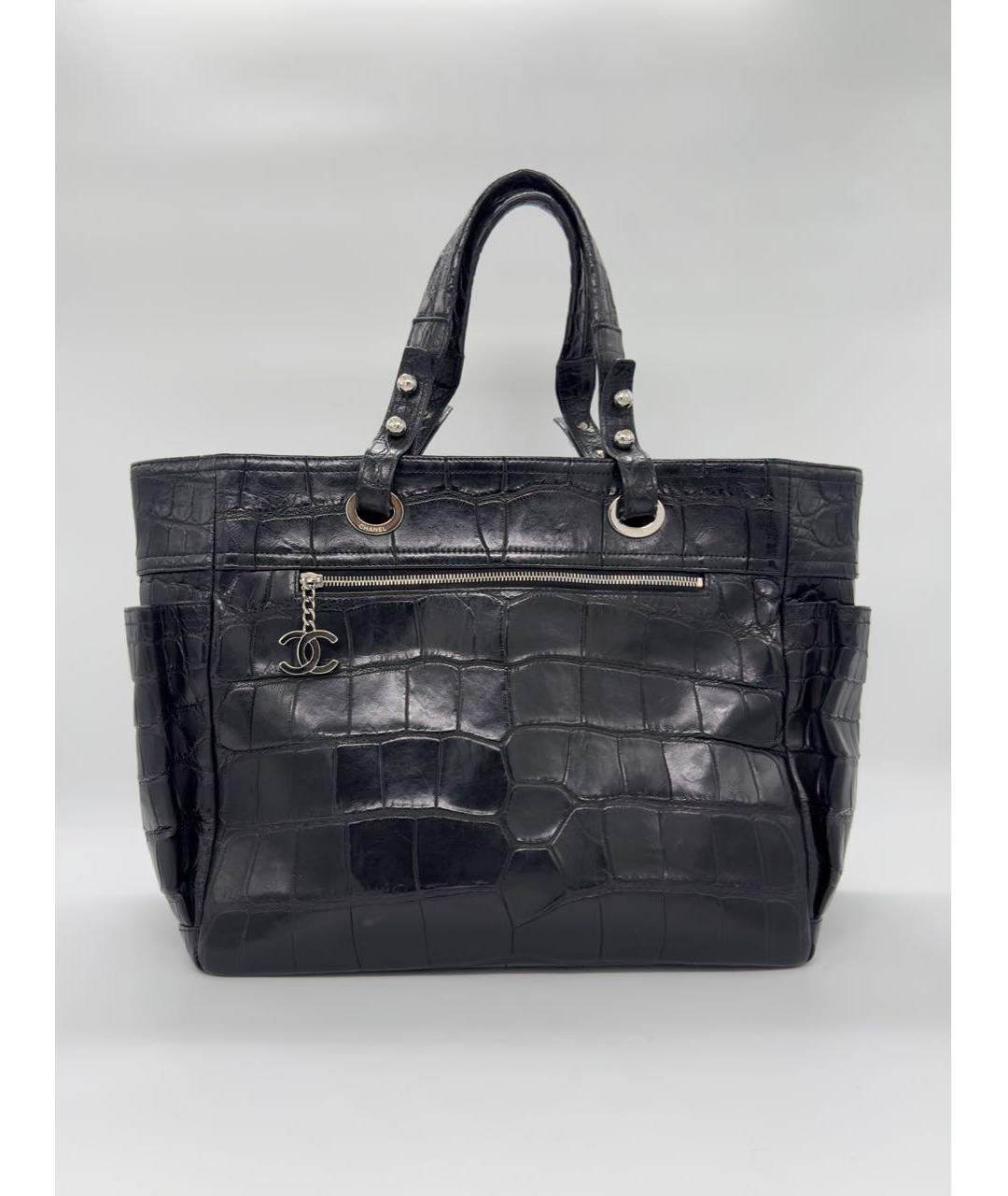 CHANEL Черная сумка тоут из экзотической кожи, фото 9