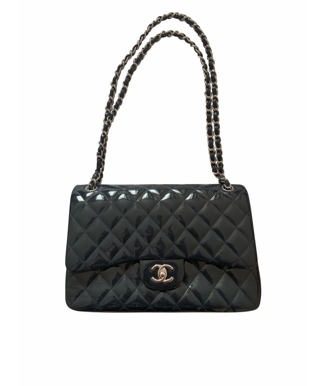 CHANEL Темно-синяя сумка через плечо из лакированной кожи, фото 1