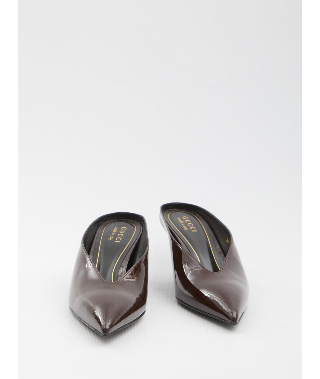 GUCCI Коричневые сабо из лакированной кожи, фото 5