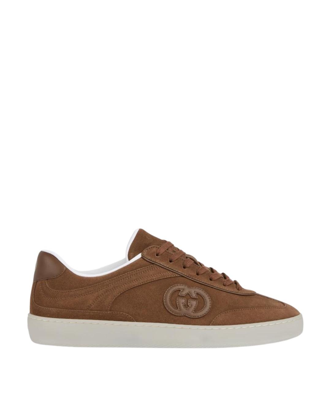 GUCCI Коричневые замшевые низкие кроссовки / кеды, фото 1