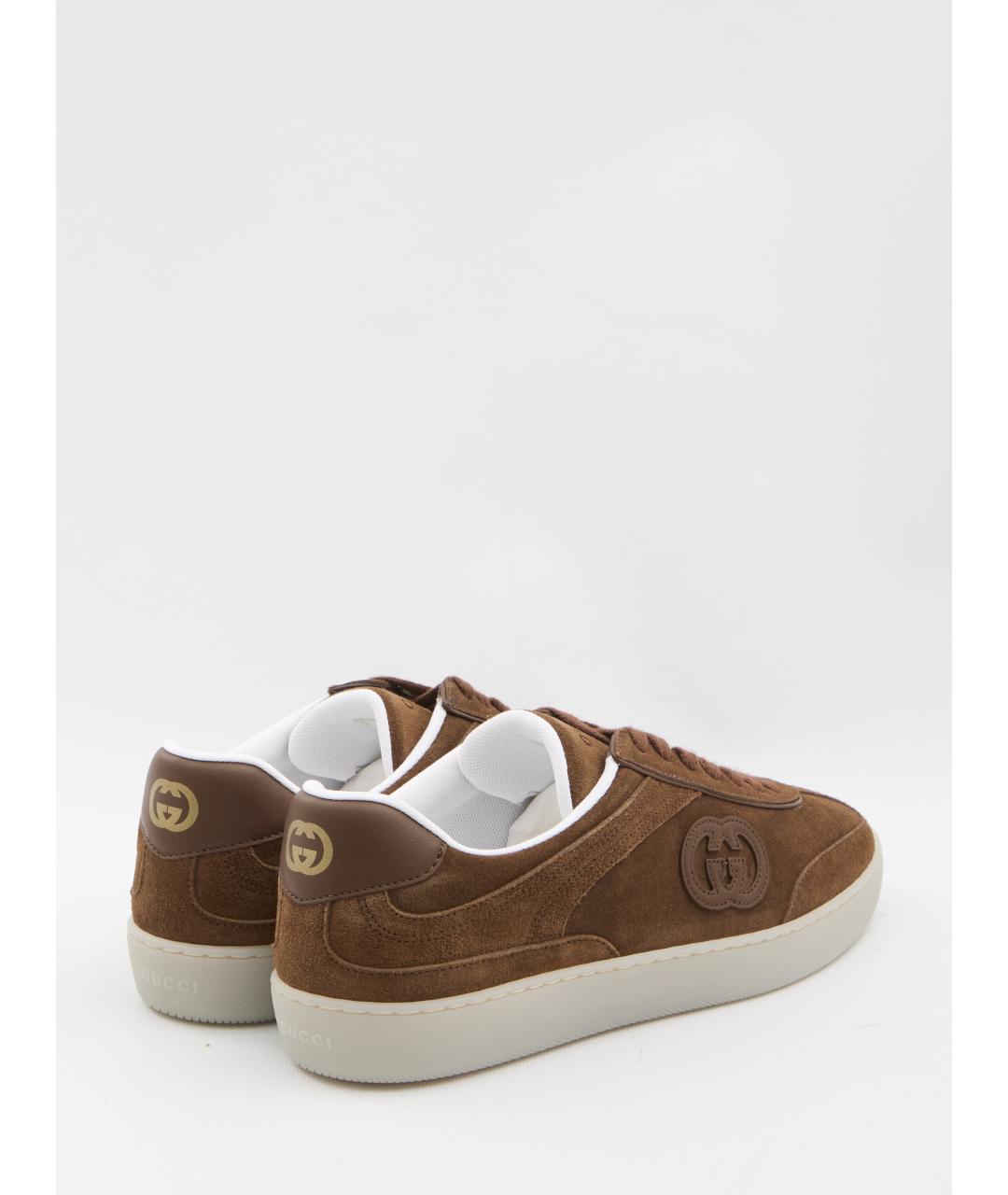 GUCCI Коричневые замшевые низкие кроссовки / кеды, фото 4