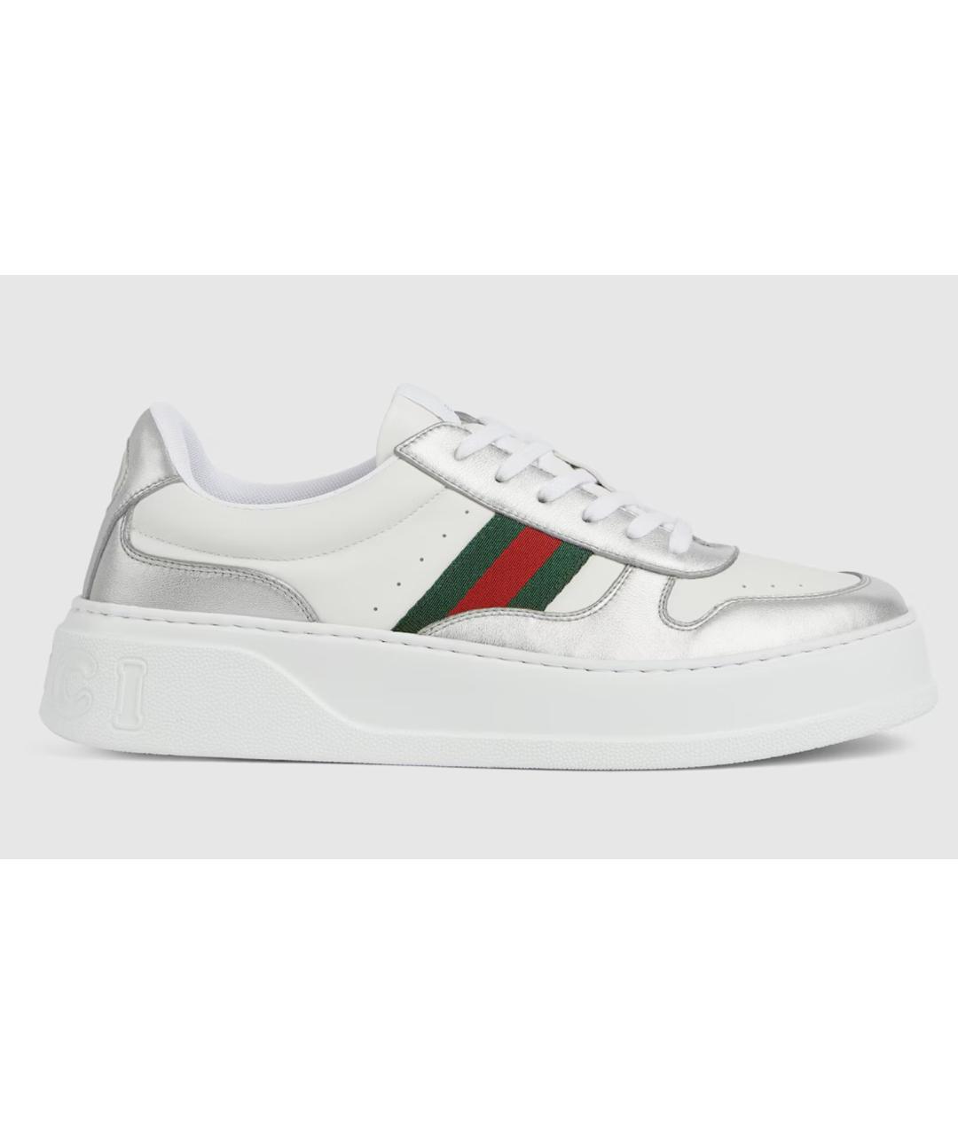 GUCCI Серебряные кожаные низкие кроссовки / кеды, фото 4