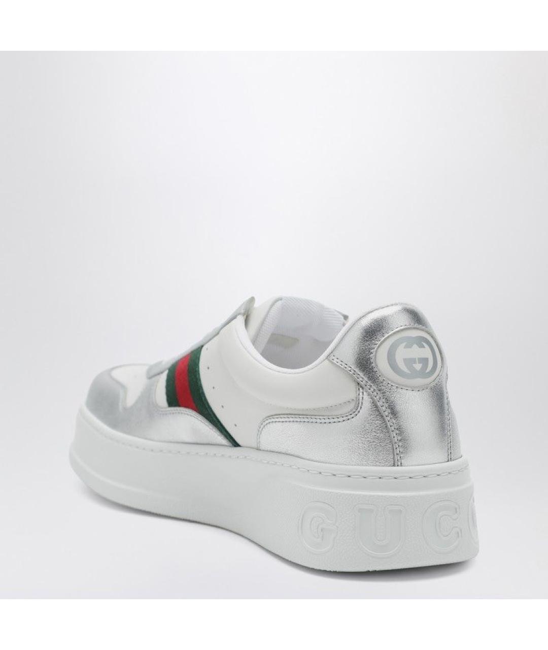 GUCCI Серебряные кожаные низкие кроссовки / кеды, фото 3