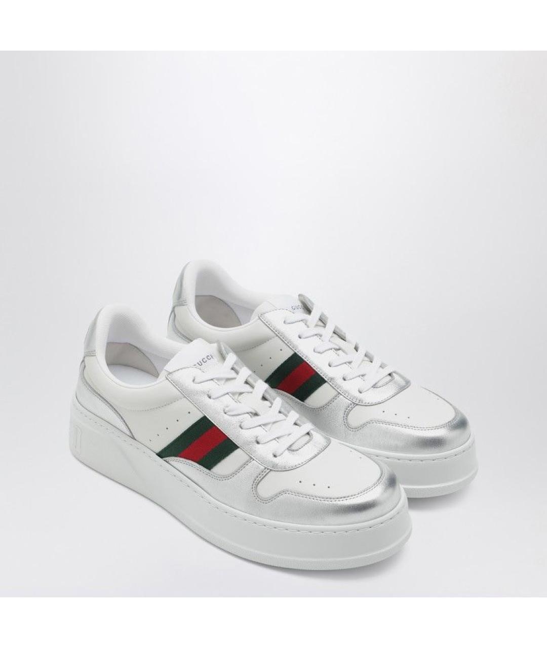 GUCCI Серебряные кожаные низкие кроссовки / кеды, фото 2