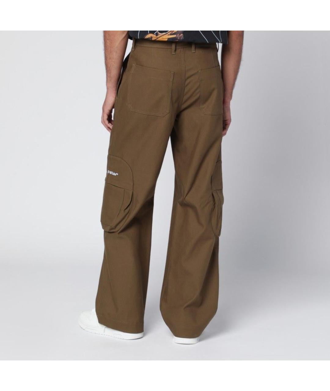 OFF-WHITE Зеленые хлопковые повседневные брюки, фото 2