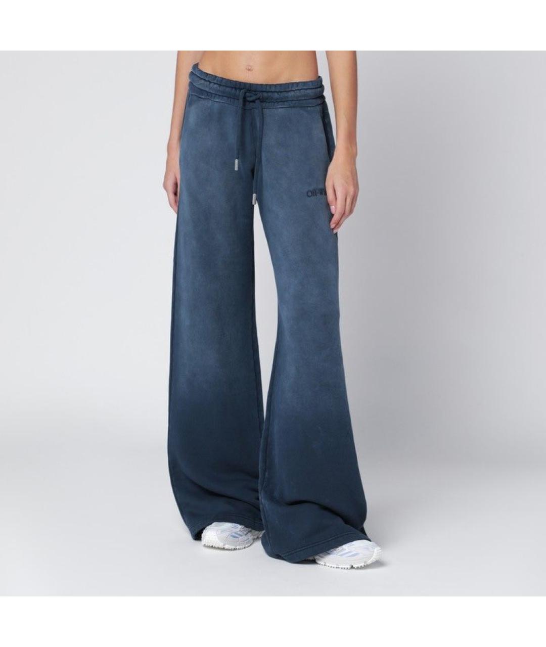 OFF-WHITE Голубые полиэстеровые прямые брюки, фото 3