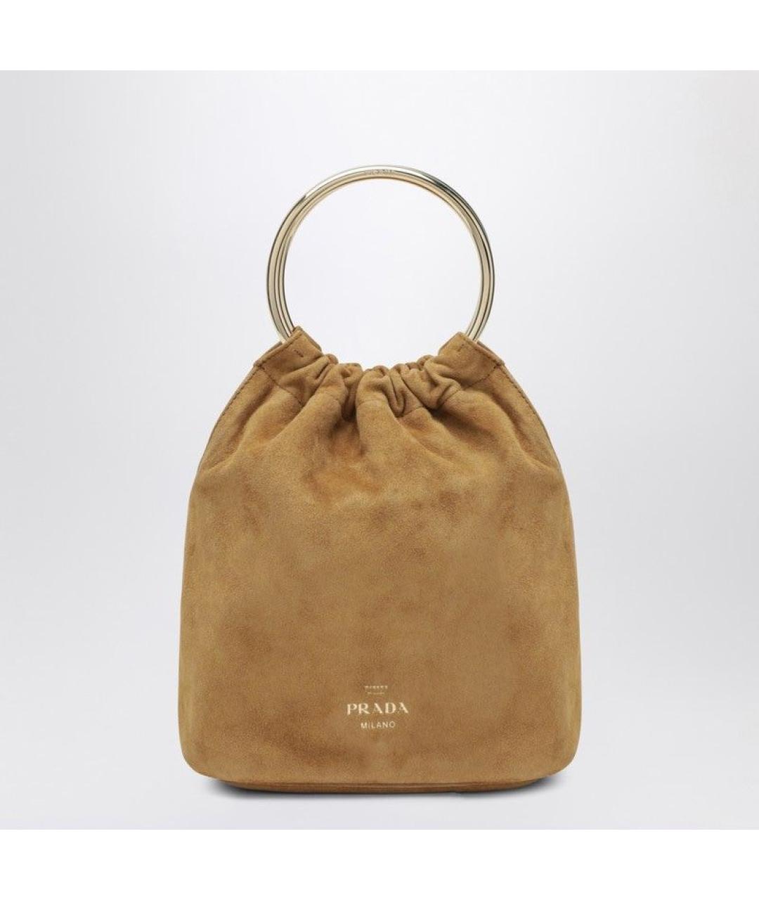 PRADA Бежевая замшевая сумка с короткими ручками, фото 3