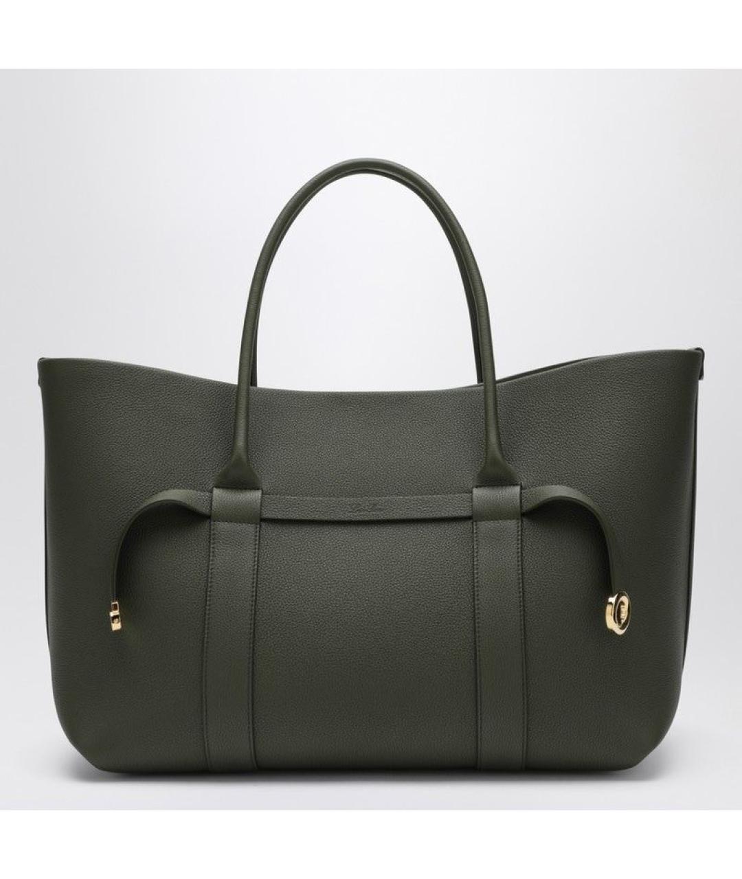 LORO PIANA Зеленая кожаная сумка тоут, фото 3