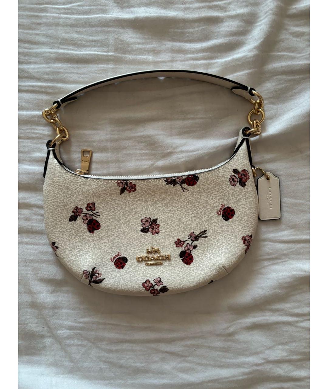 COACH Белая кожаная сумка с короткими ручками, фото 5