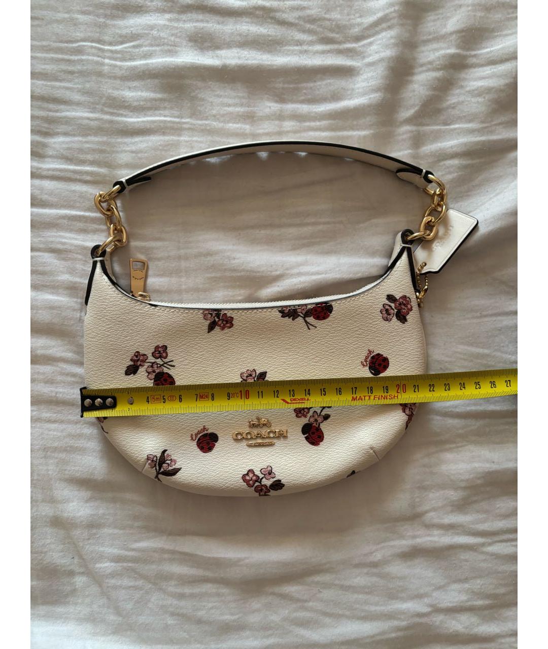 COACH Белая кожаная сумка с короткими ручками, фото 3