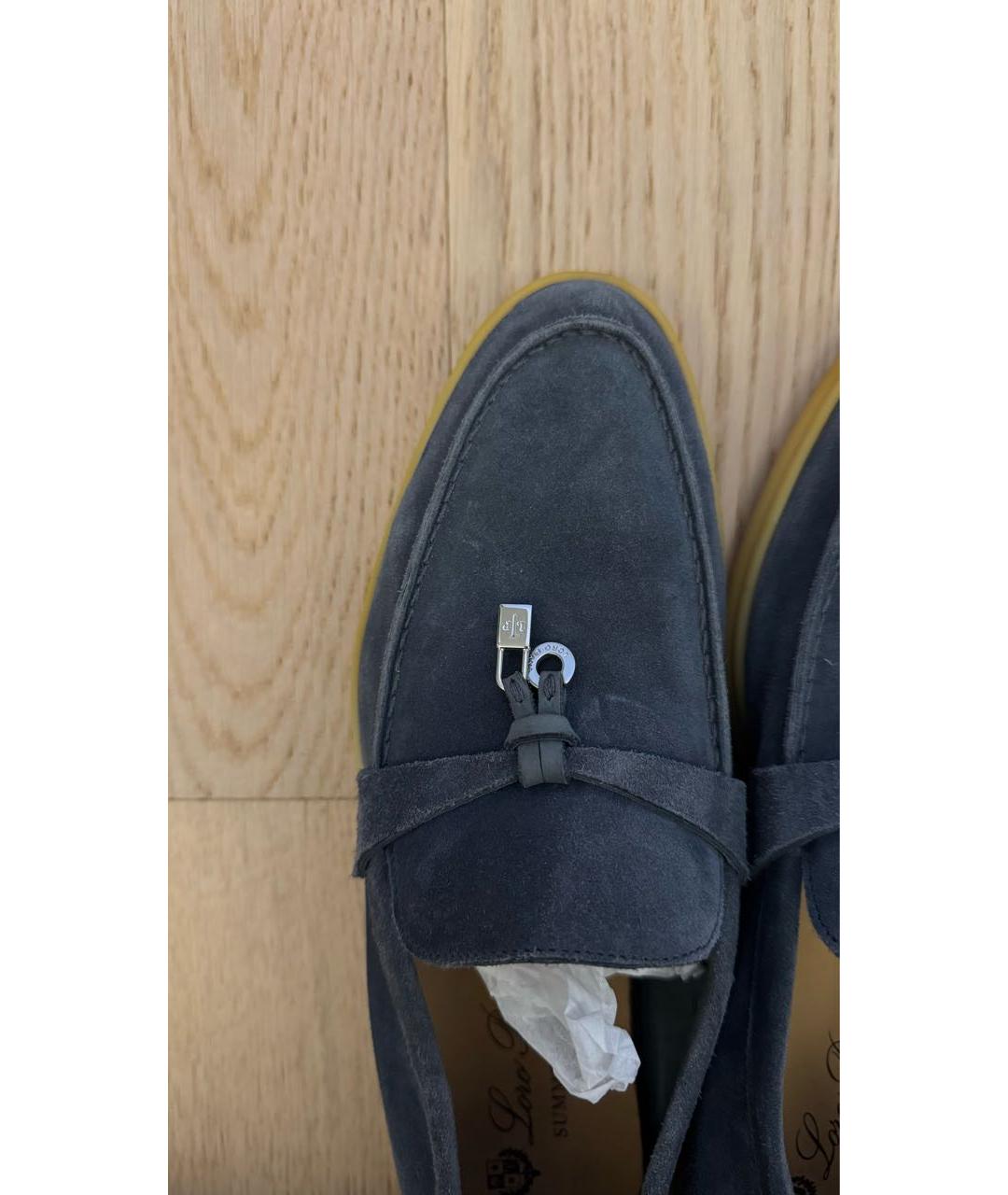 LORO PIANA Голубые замшевые лоферы, фото 3