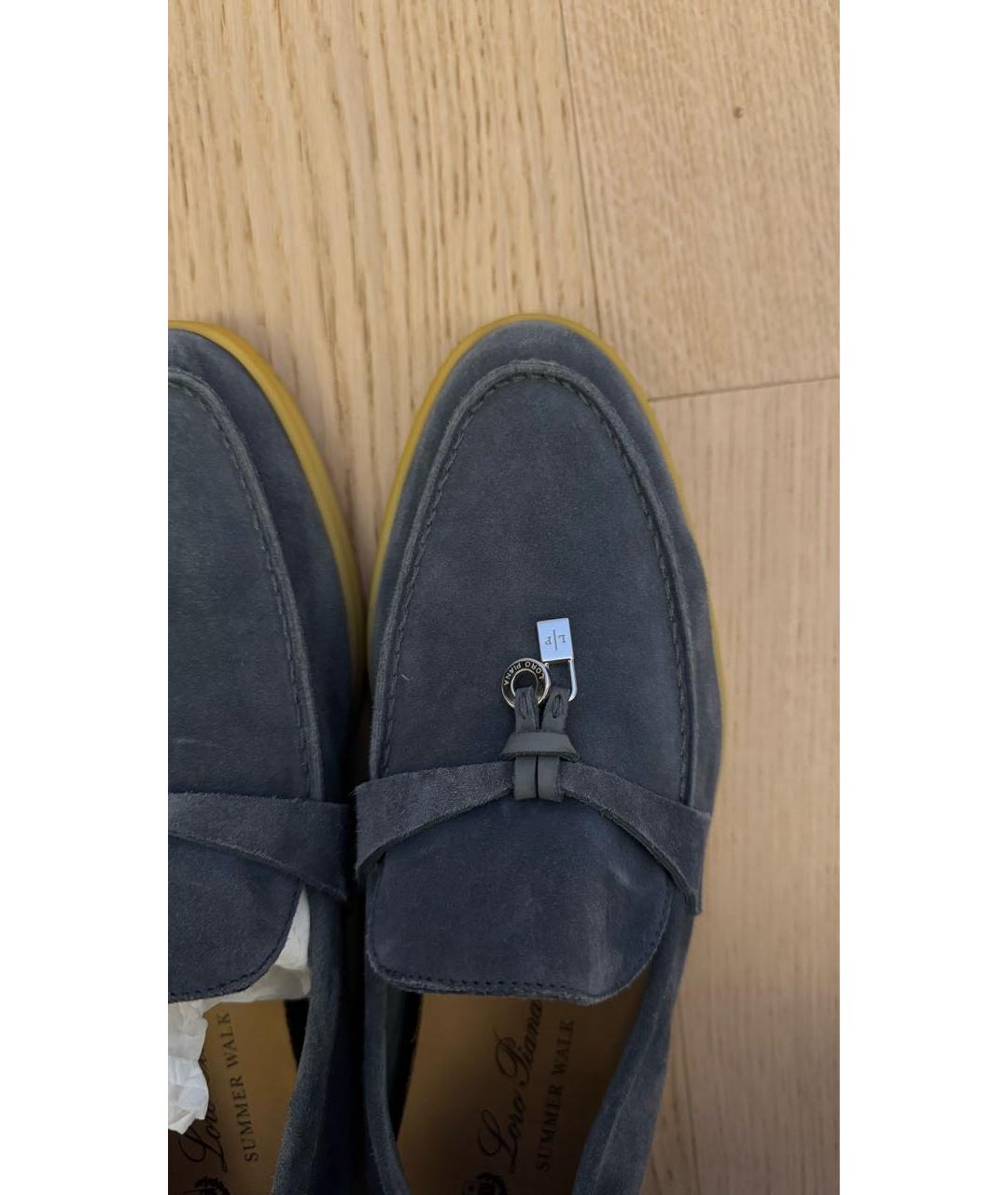 LORO PIANA Голубые замшевые лоферы, фото 7