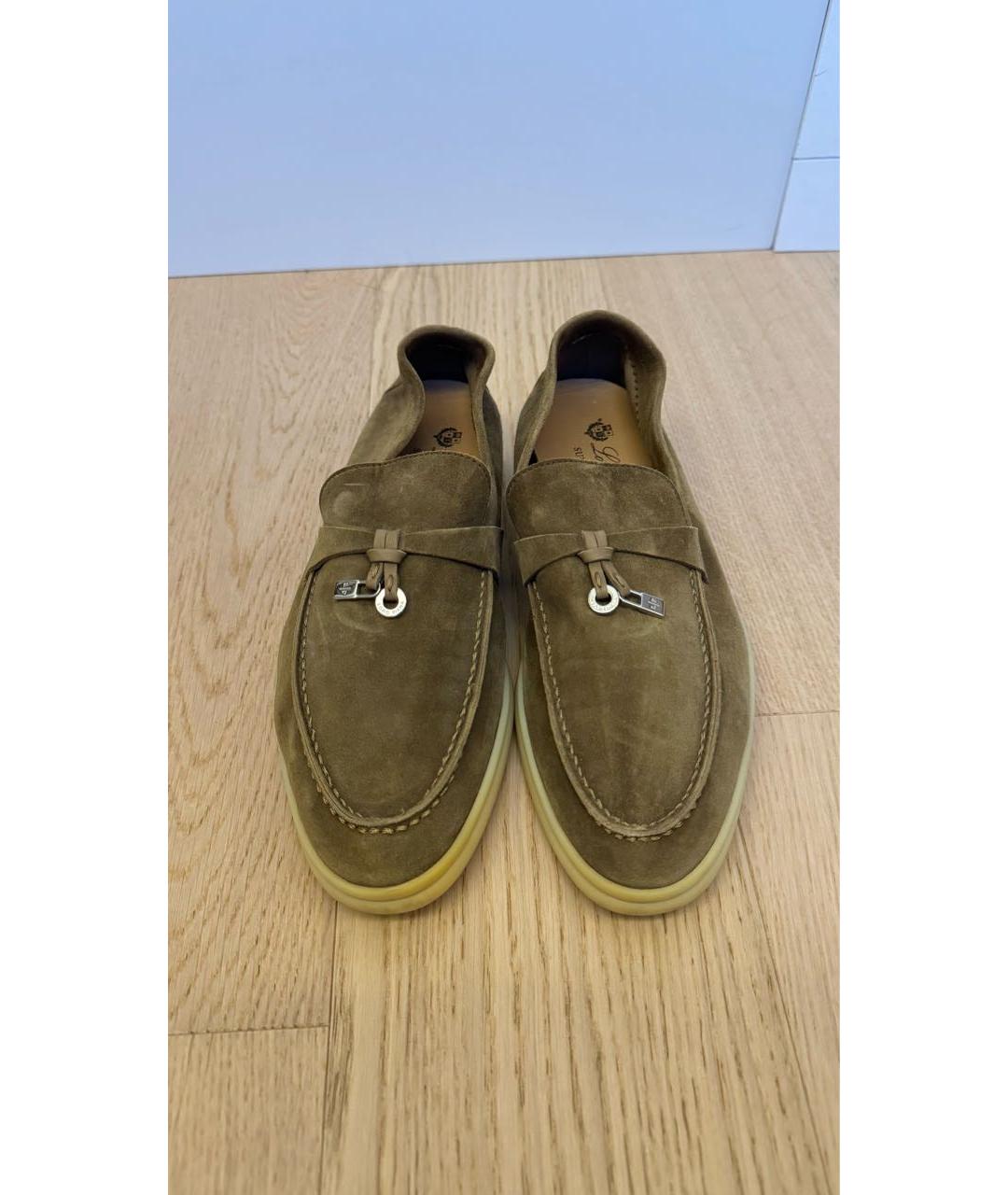 LORO PIANA Хаки замшевые лоферы, фото 2