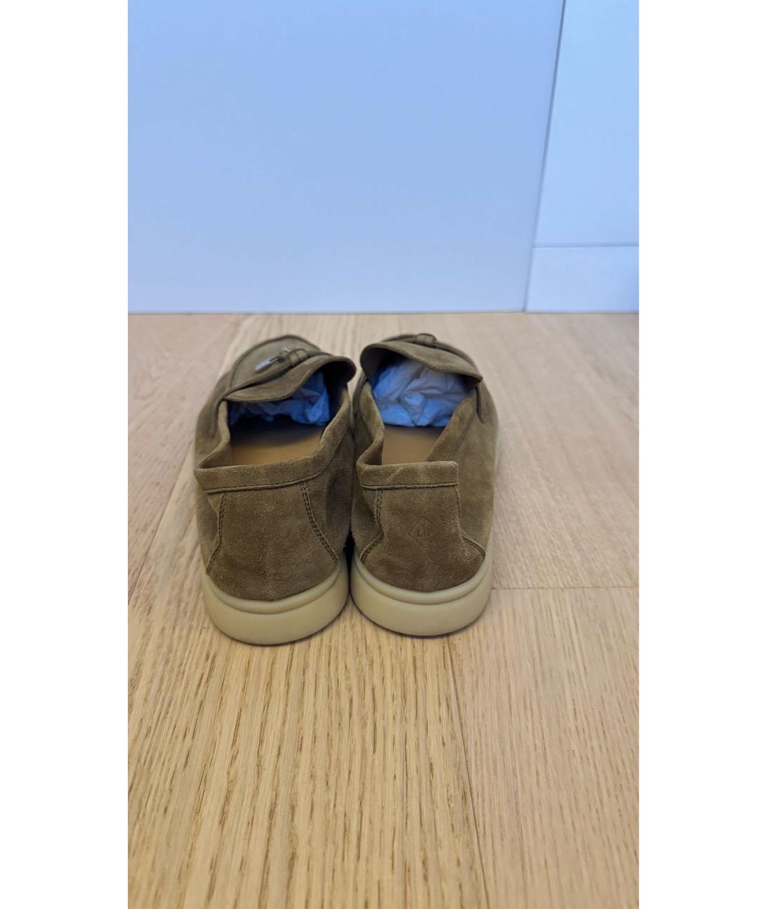 LORO PIANA Хаки замшевые лоферы, фото 4