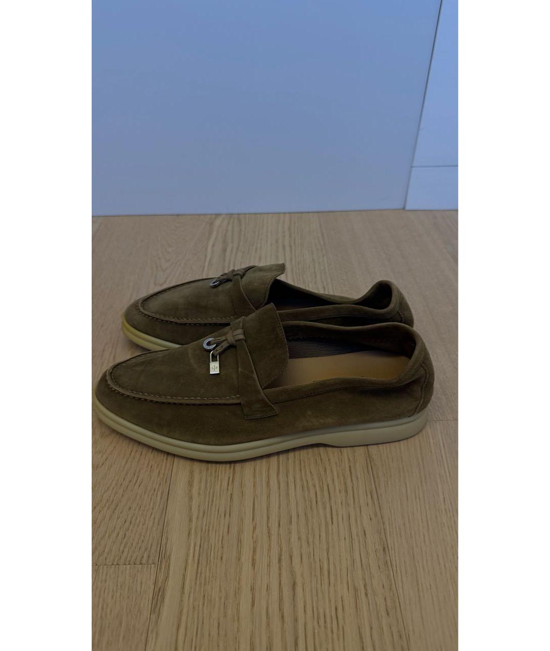 LORO PIANA Хаки замшевые лоферы, фото 6