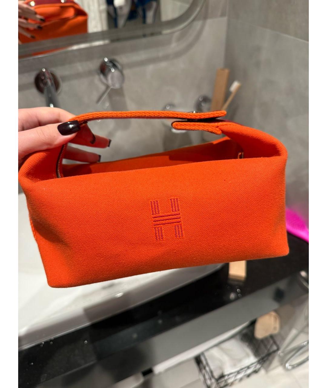 HERMES Оранжевая хлопковая косметичка, фото 3