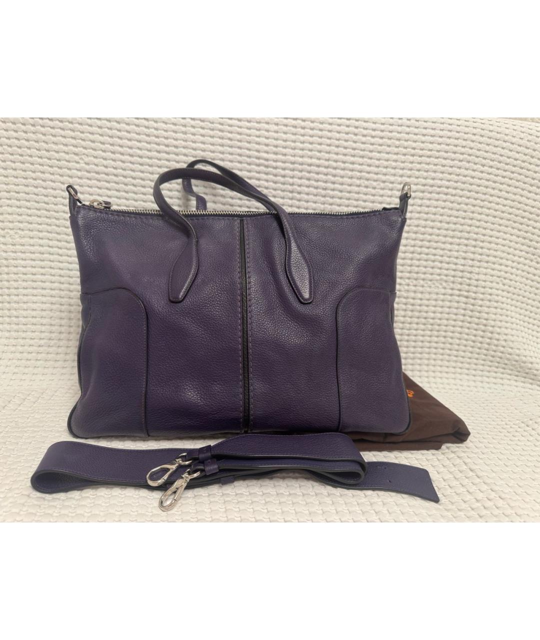 TOD'S Фиолетовая кожаная сумка с короткими ручками, фото 3