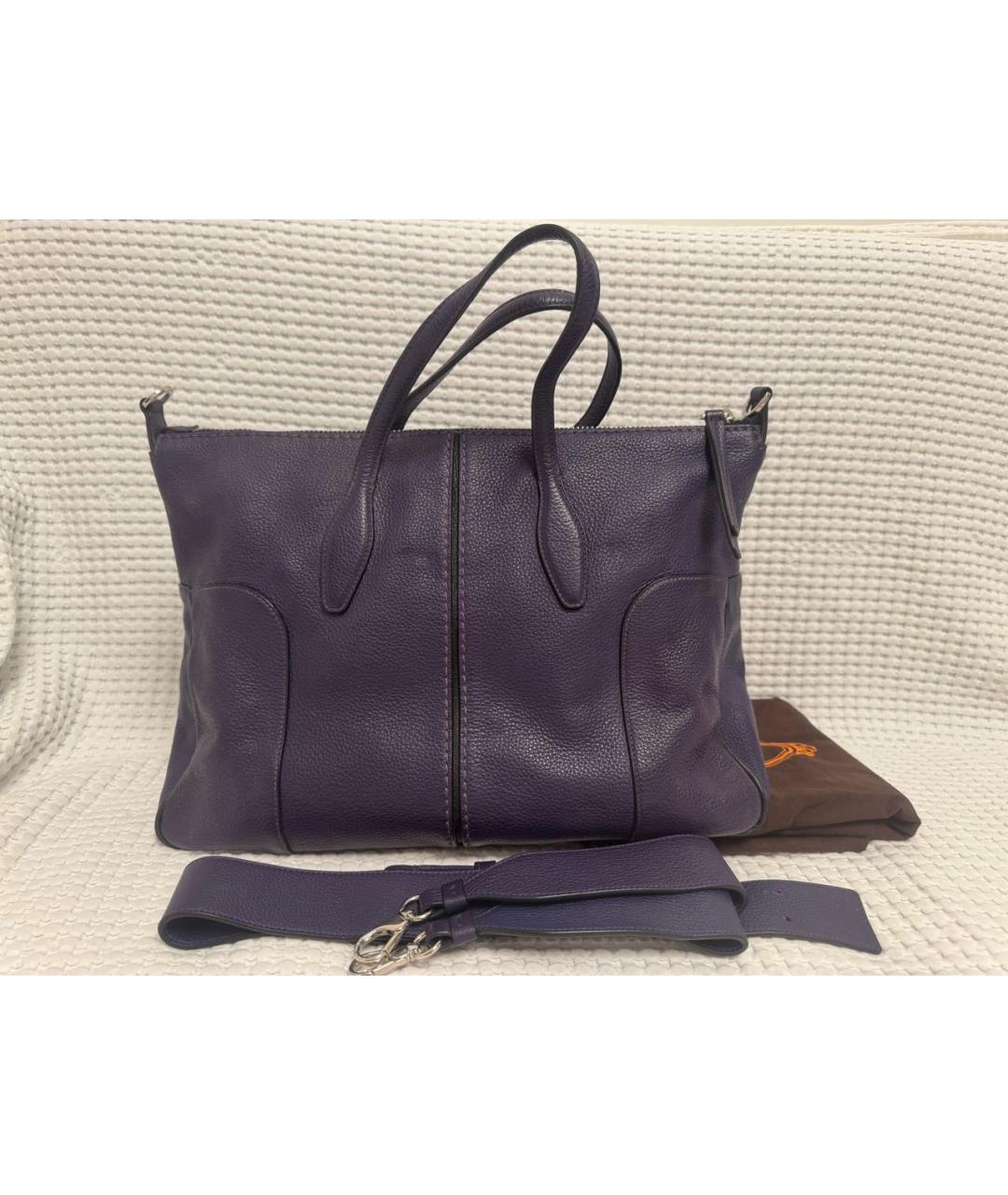 TOD'S Фиолетовая кожаная сумка с короткими ручками, фото 9