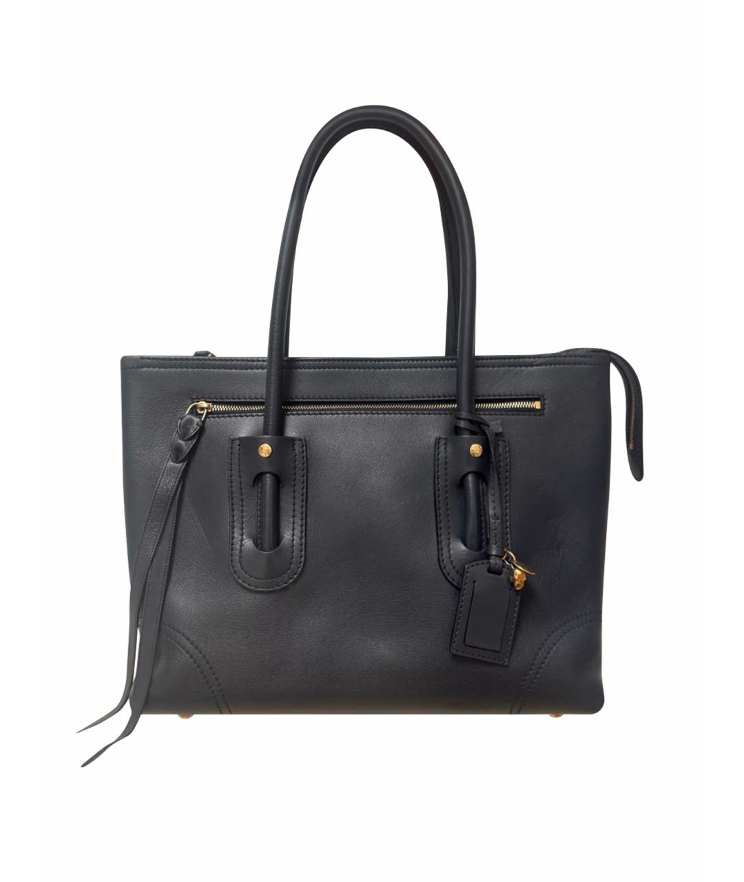 ALEXANDER MCQUEEN Темно-синяя кожаная сумка с короткими ручками, фото 1