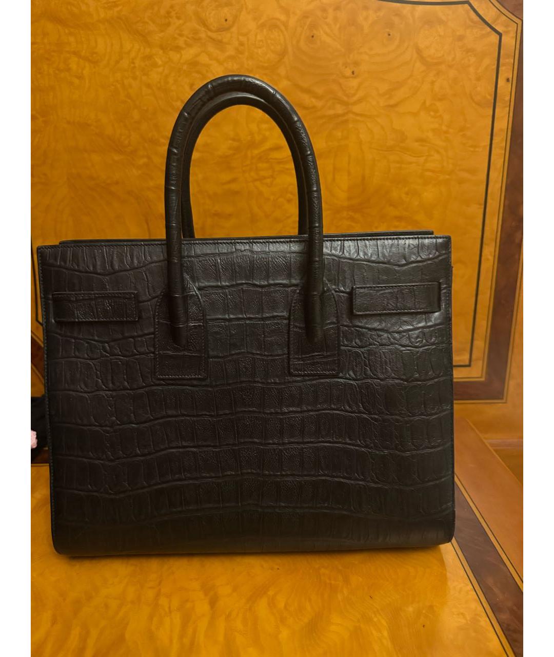 SAINT LAURENT Черная кожаная сумка с короткими ручками, фото 3